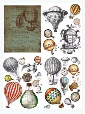 Dixie Belle Decor Transfer ~ HOT AIR BALLOONS & CLOCKS ~ 32 "× 24"